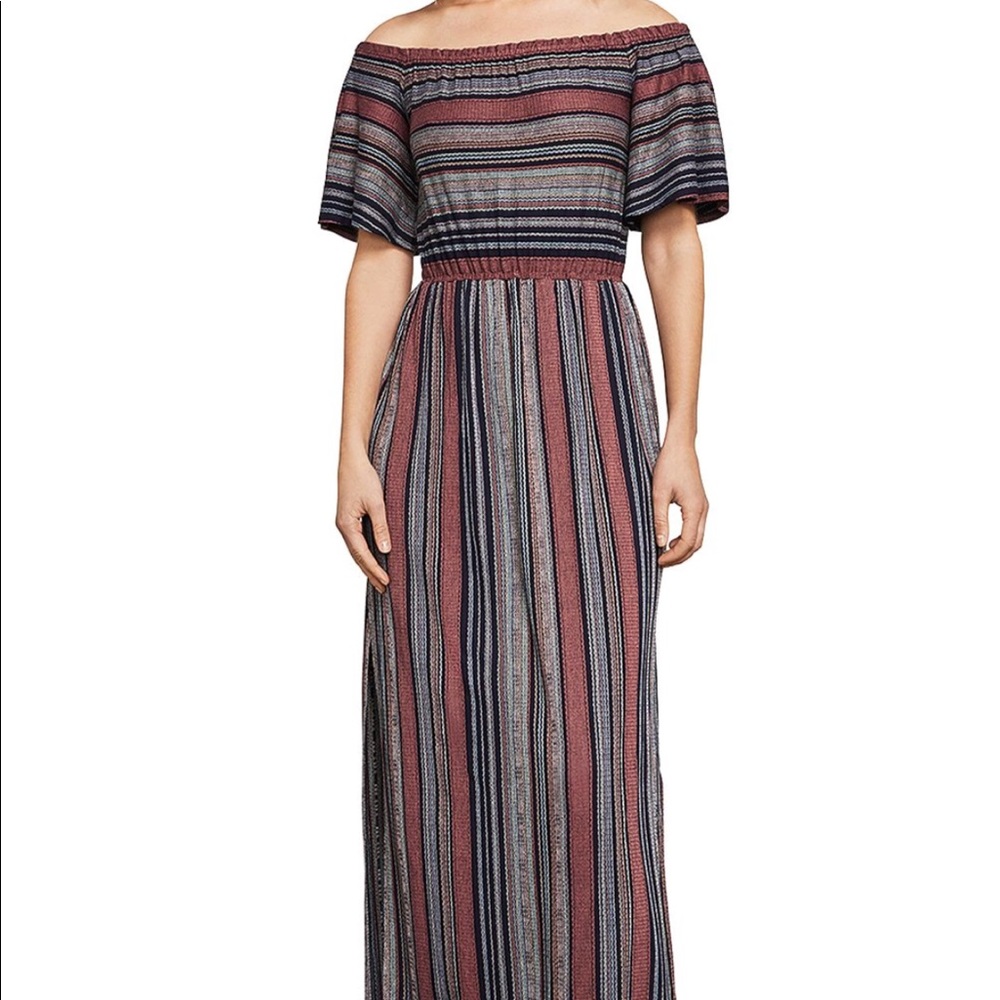 BCBGMAXAZRIA Charla Striped Off-the-Shoulder Maxi
